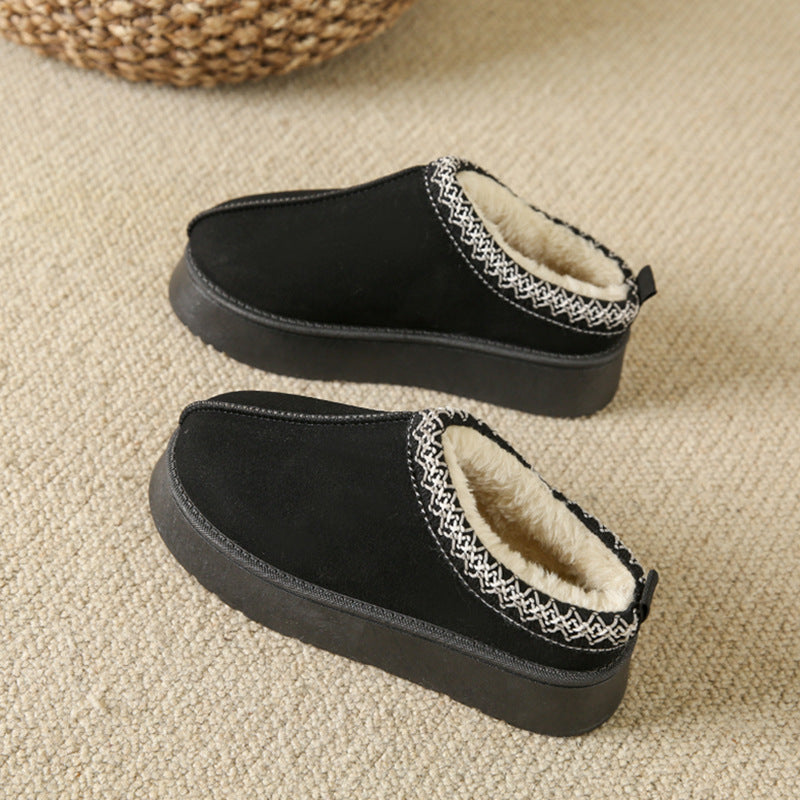Women's Fleece Warm Thick Bottom Cotton Ankle Flats Shoes