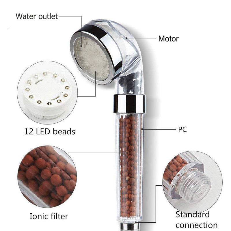 Color Changing LED Temperature Sensor Mineral Anion Shower Head