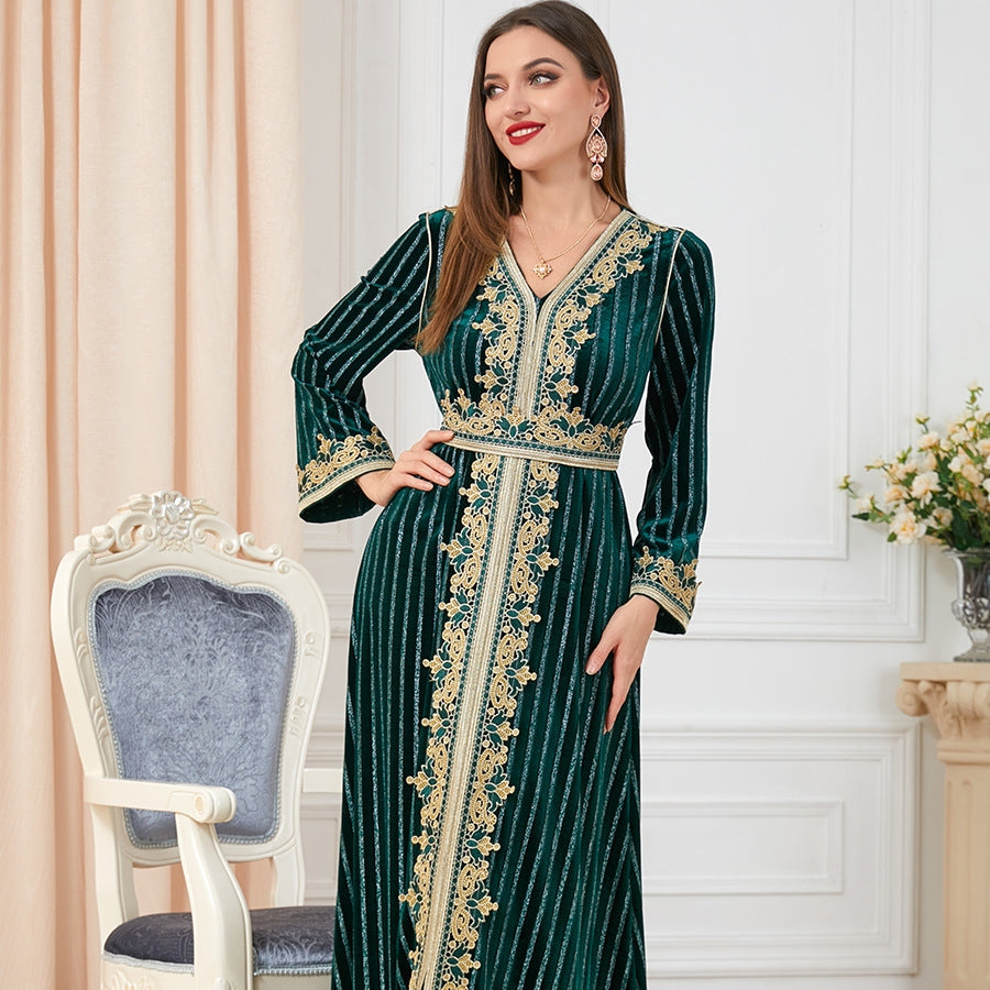 Women's Long Sleeve Split Velvet Dress