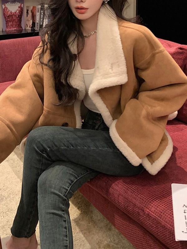 Loose Lapels Thickening Coat For Women