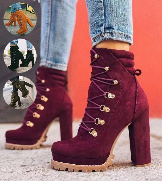 Heeled Boots For Women Round Toe Mid Calf Shoes