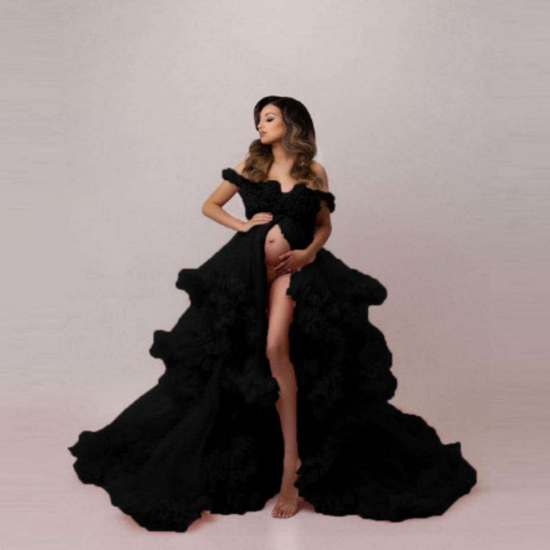 Pregnant Mom One Shoulder Mesh Photography Dress