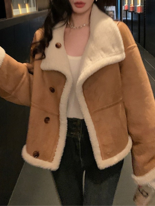 Loose Lapels Thickening Coat For Women