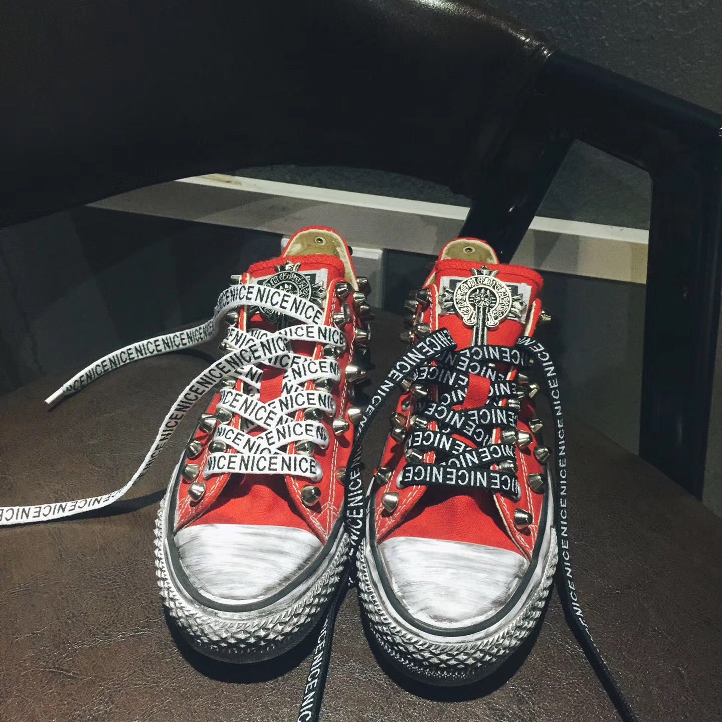 Canvas studded sneakers