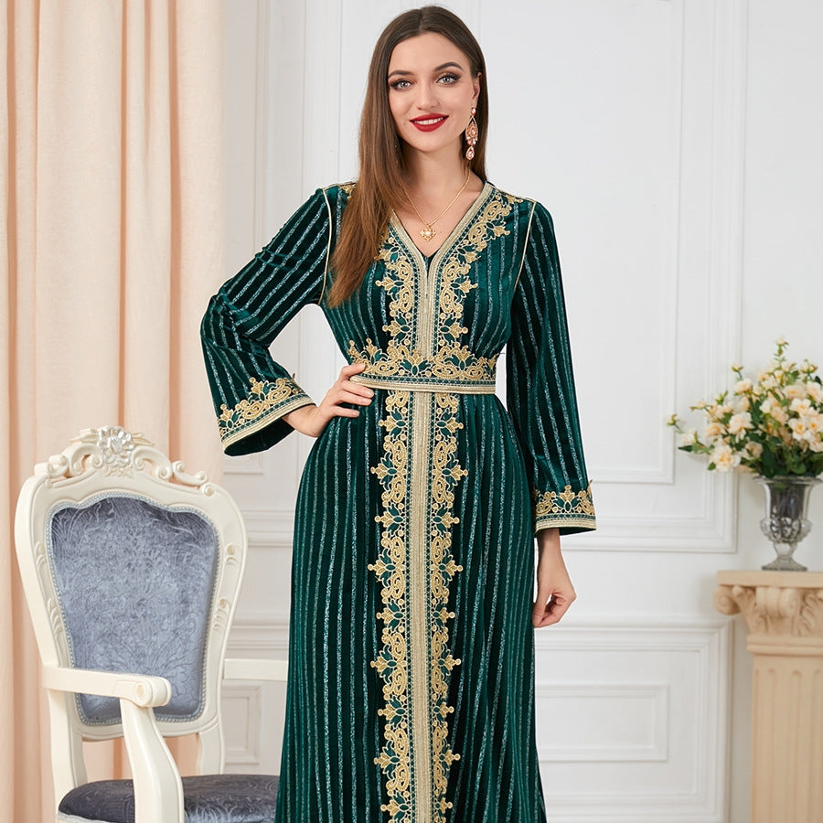 Women's Long Sleeve Split Velvet Dress