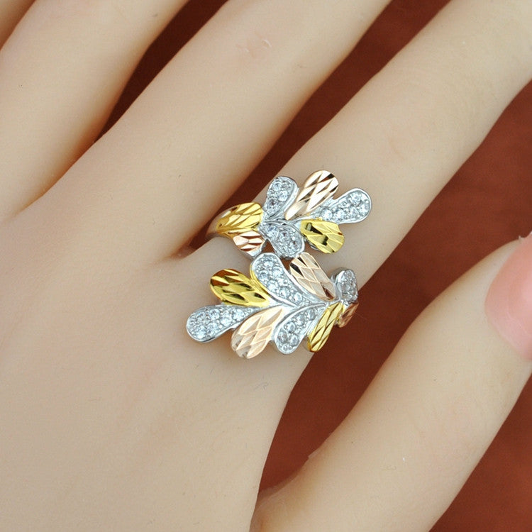 Sterling Silver Color Gold Index Finger Leaf Ring