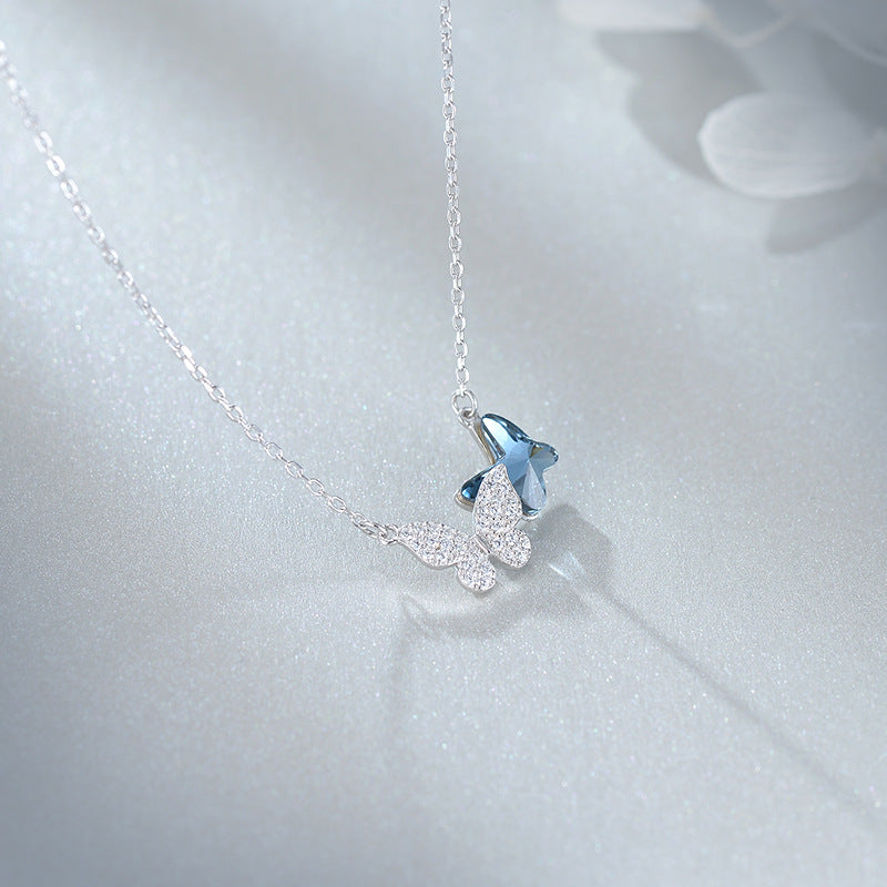 S925 Sterling Silver Butterfly Necklace Simple Pendant