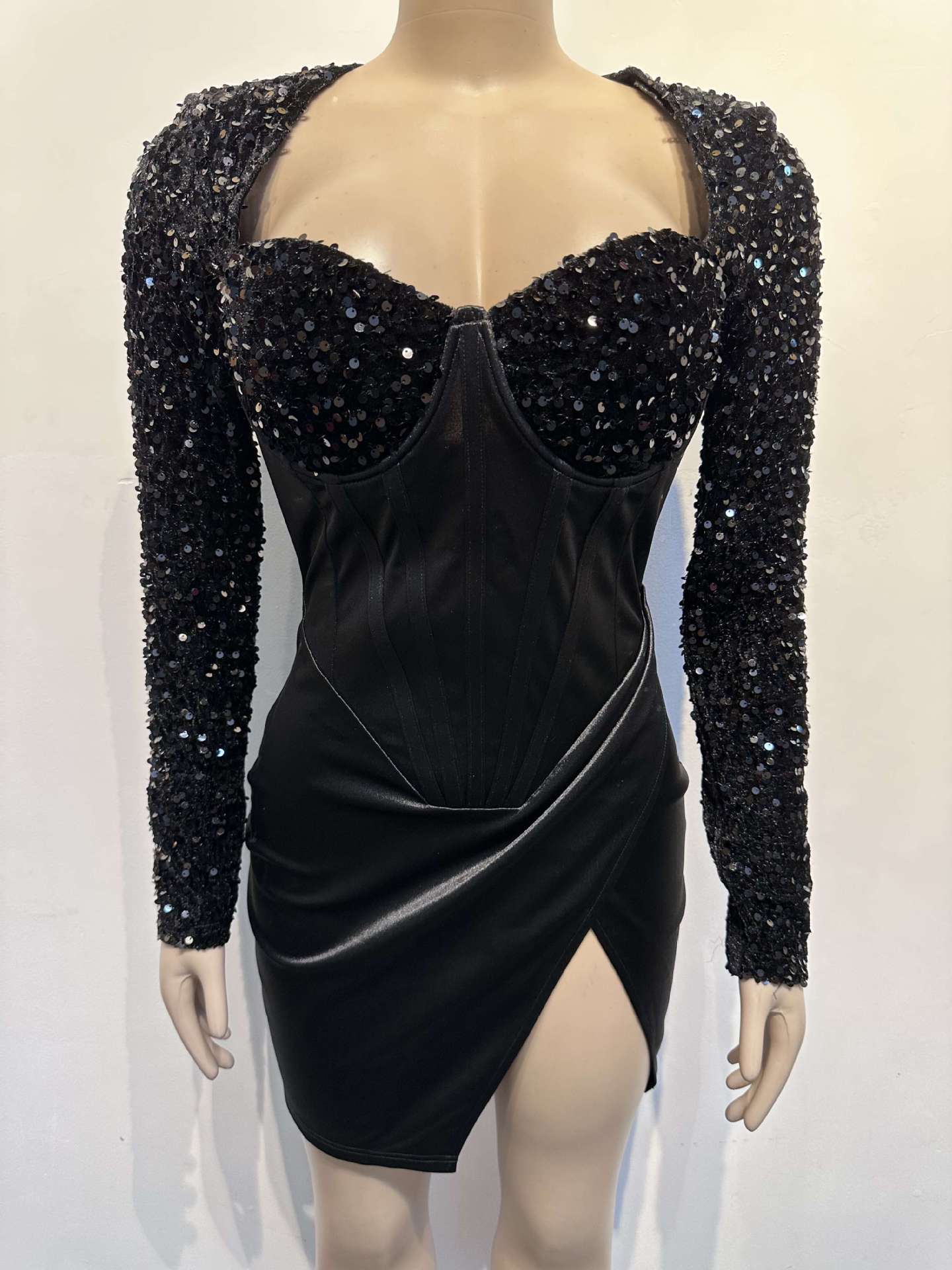 Slim Fit Square-cut Collar Tight Stretch Sequins Dress