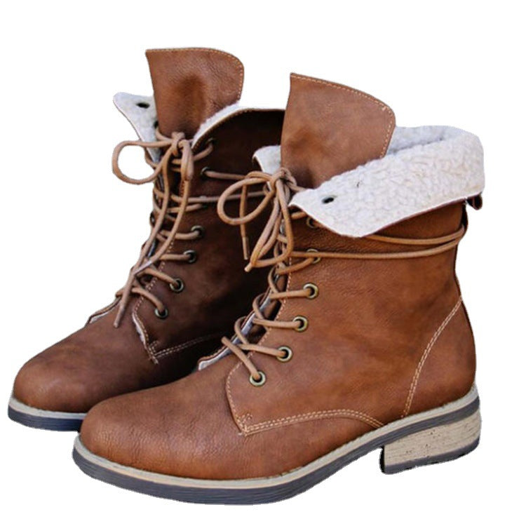 Fashion Thick Heel Lace Retro Martin Boots Women