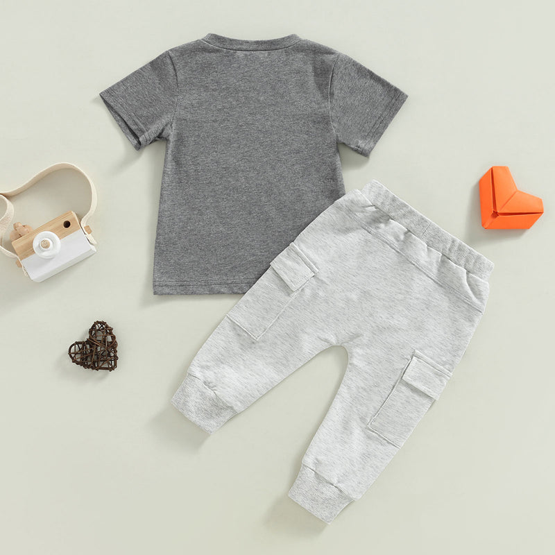 Baby Boy Short Sleeve Monogram Print T-shirt Gray Clothing Set