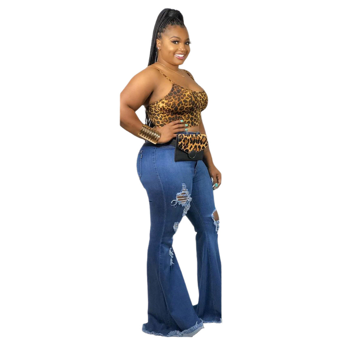 Ripped Knee Slim Denim Stretch Jeans