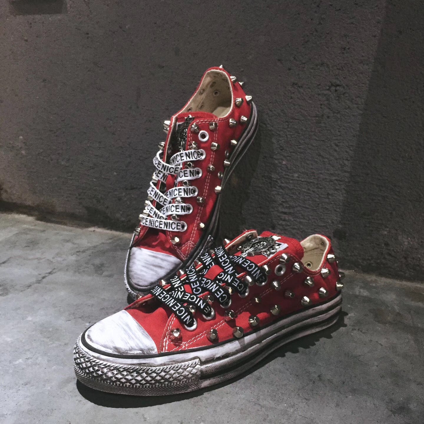 Canvas studded sneakers
