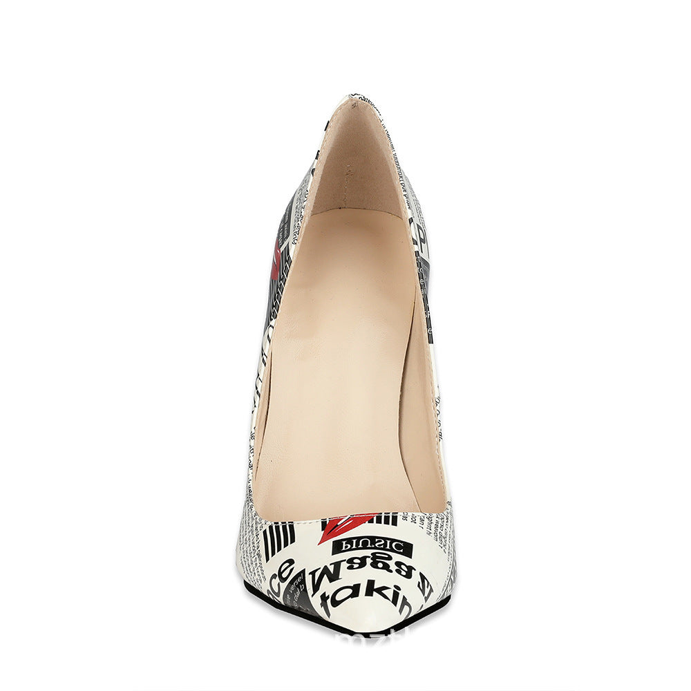 Graffiti Fashion High Heels Women's Pointed Toe Stiletto Heels Catwalk Show Shoes