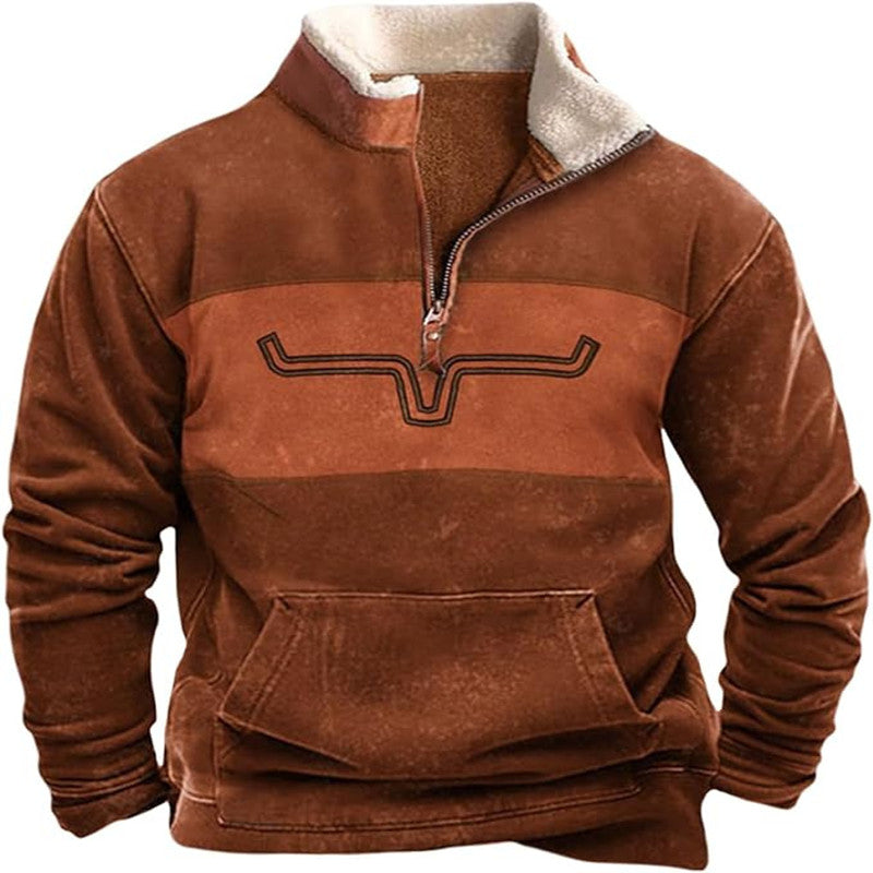Zipper Sweater Men's Printed Turtleneck