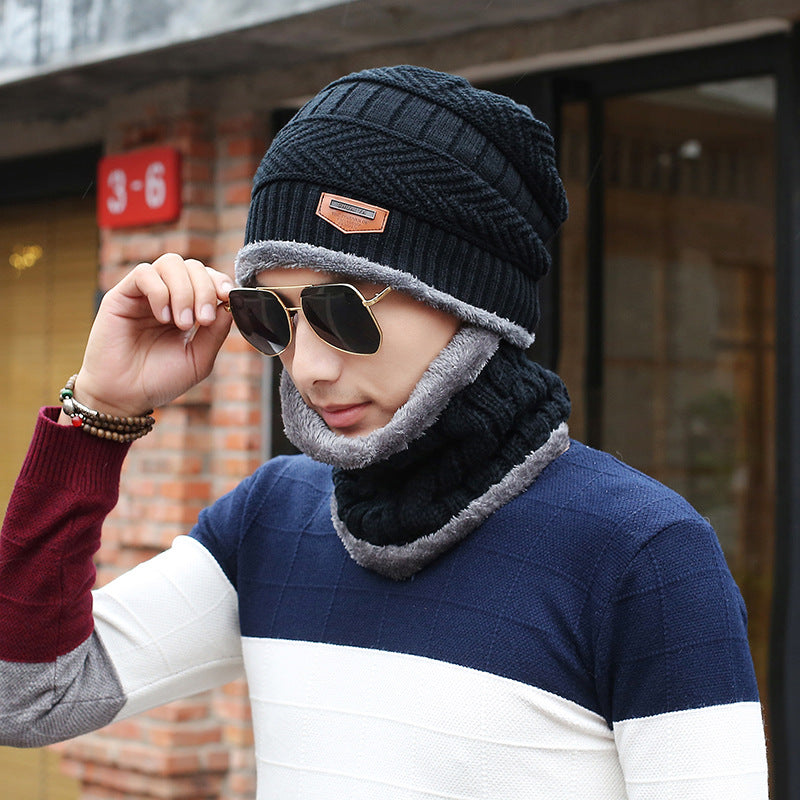 Men's Knitted Wool Hat Warm Bib