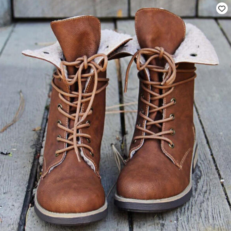 Fashion Thick Heel Lace Retro Martin Boots Women