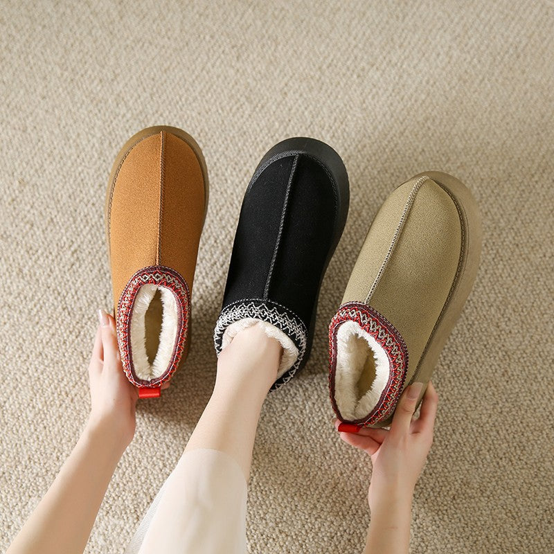 Women's Fleece Warm Thick Bottom Cotton Ankle Flats Shoes