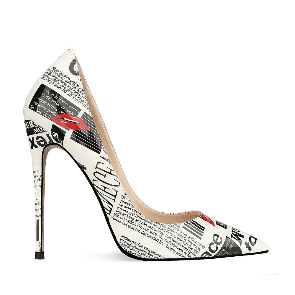 Graffiti Fashion High Heels Women's Pointed Toe Stiletto Heels Catwalk Show Shoes