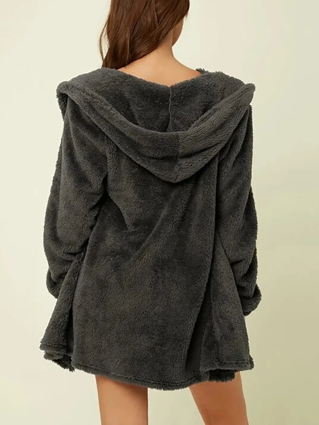 3pcs Solid Color Double-sided Plush Warm Thickened Hooded Set