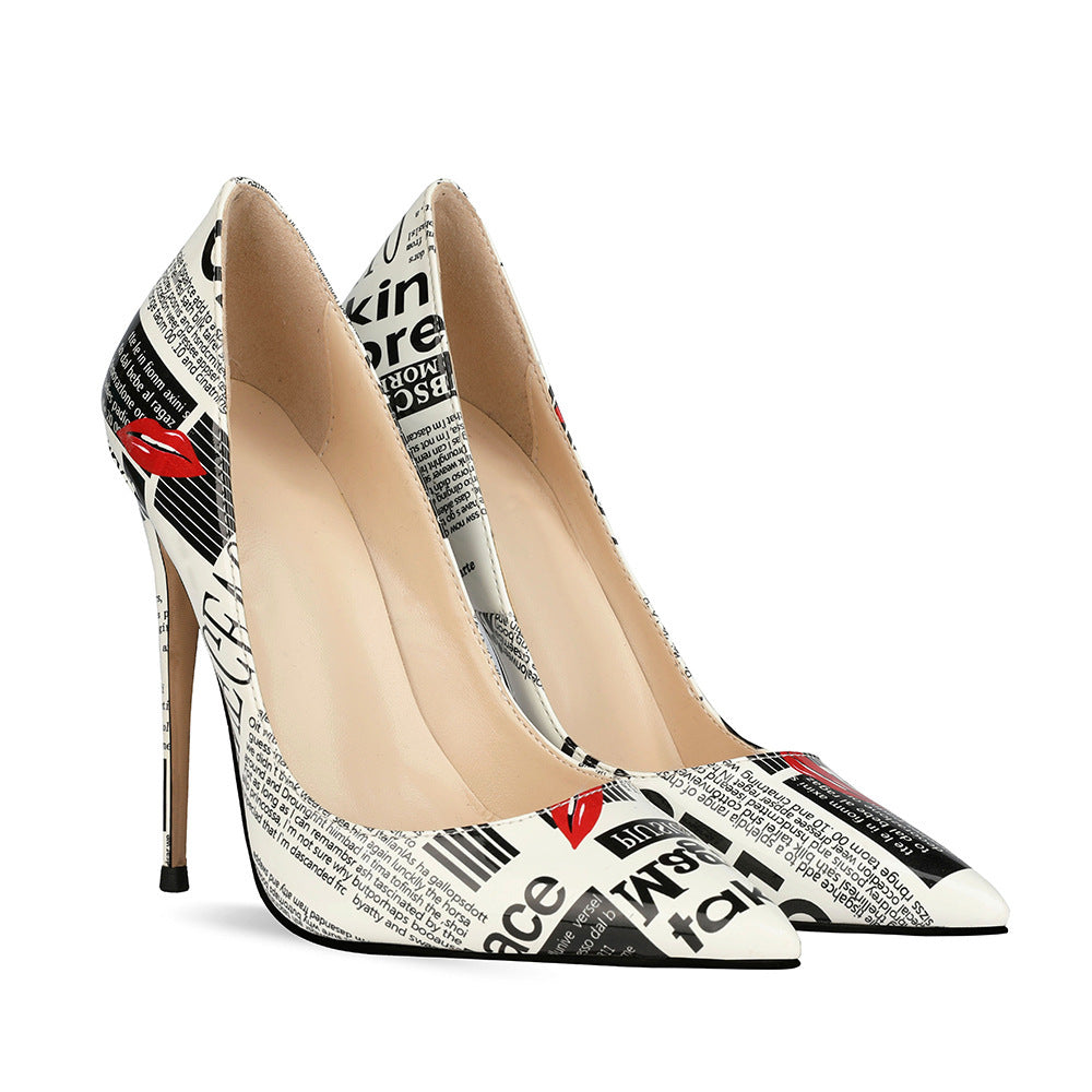 Graffiti Fashion High Heels Women's Pointed Toe Stiletto Heels Catwalk Show Shoes
