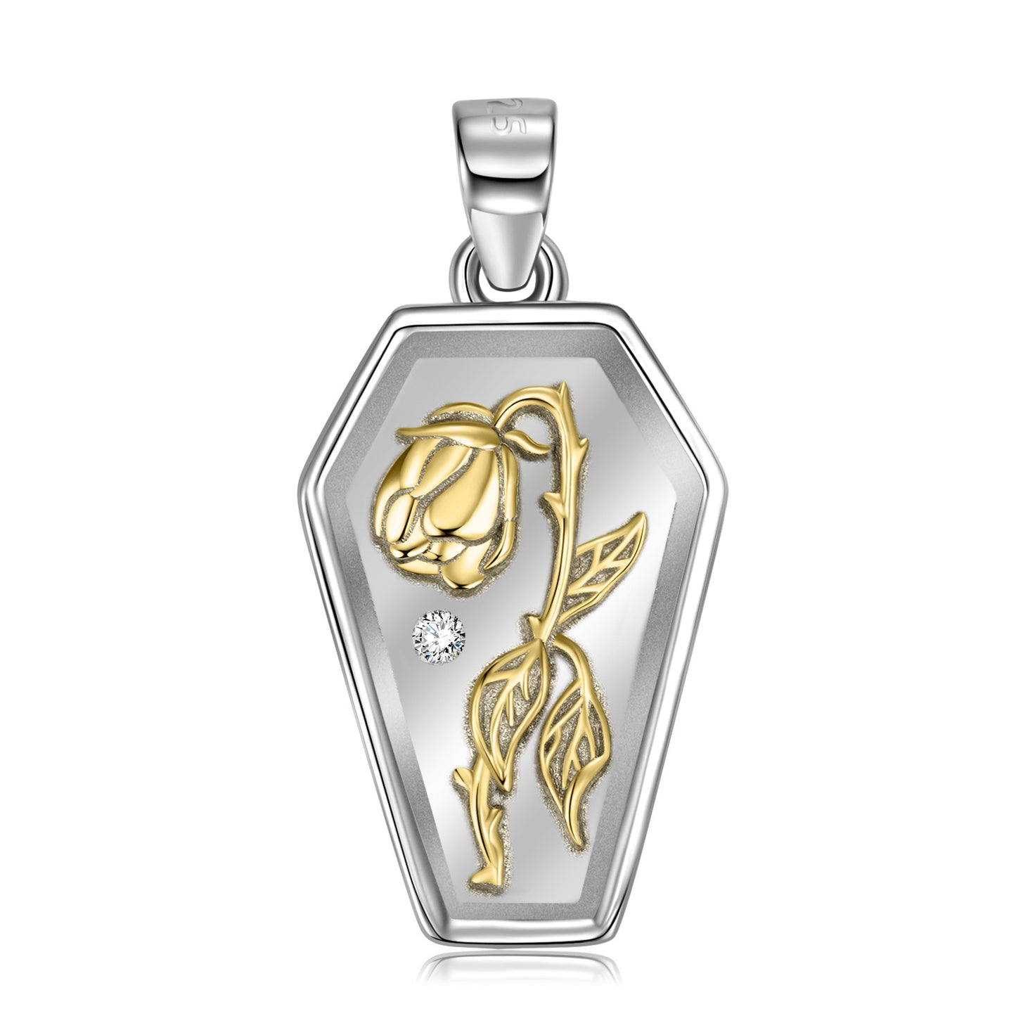 Lovers S925 Sterling Silver Rose Tag 14K Gold Plated Necklace