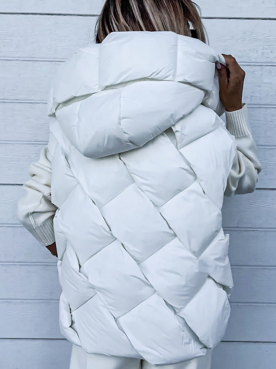 Solid Color Warm Hooded Vest Zipper Coat