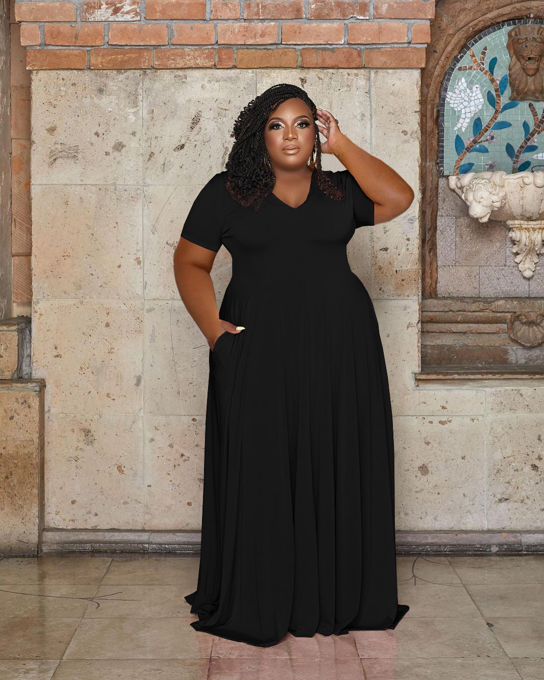 Casual Fashion V-neck Solid Color Plus Size Women's Clothing
