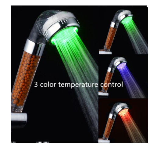 Color Changing LED Temperature Sensor Mineral Anion Shower Head