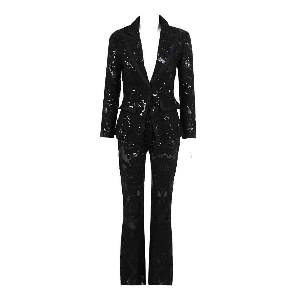 Hollow-out Two-piece Tight Sheath Trousers Set
