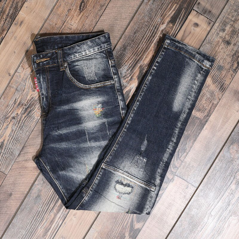 Men's Slim Elastic Black Jeans