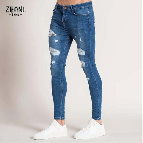 White Elastic Skinny Ripped Jeans