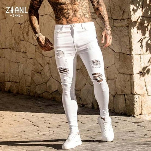 White Elastic Skinny Ripped Jeans