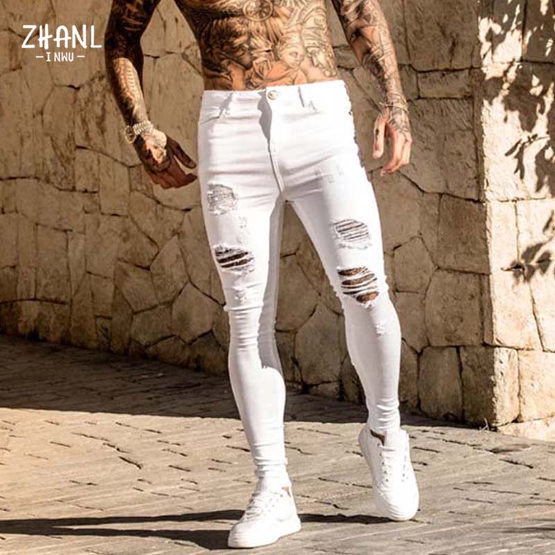 White Elastic Skinny Ripped Jeans