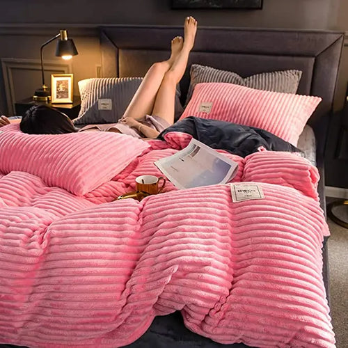 Flannel Solid Color Warm Coral Velvet Quilt Duvet Cover