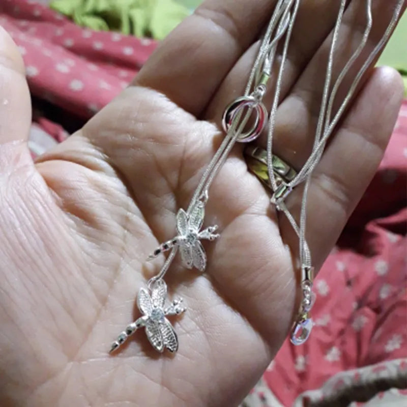 925 Sterling Silver Two Dragonfly Pendant Necklace