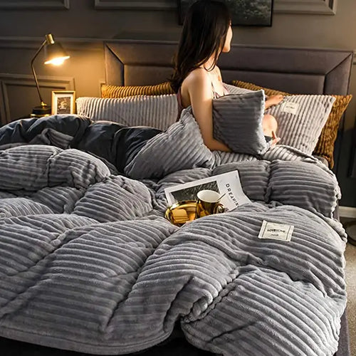 Flannel Solid Color Warm Coral Velvet Quilt Duvet Cover