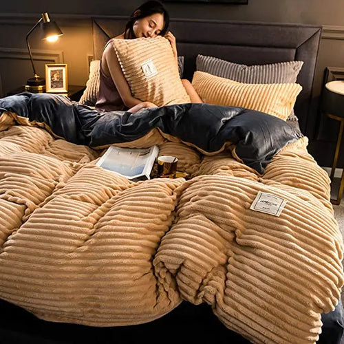 Flannel Solid Color Warm Coral Velvet Quilt Duvet Cover