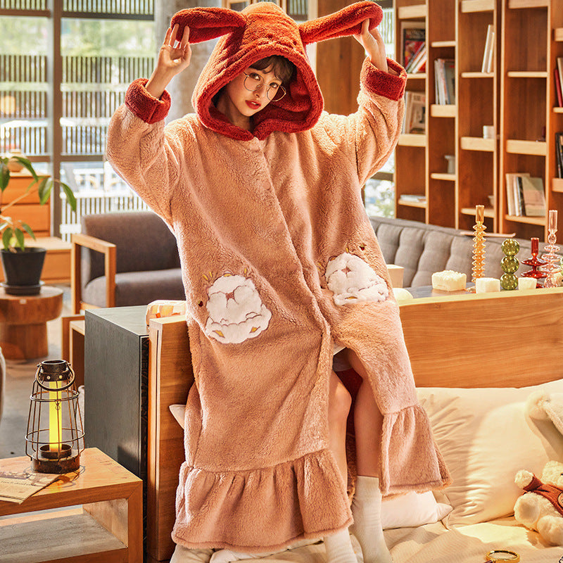 Women's Fashion Coral Fleece Fleece-lined Thickened Pajamas