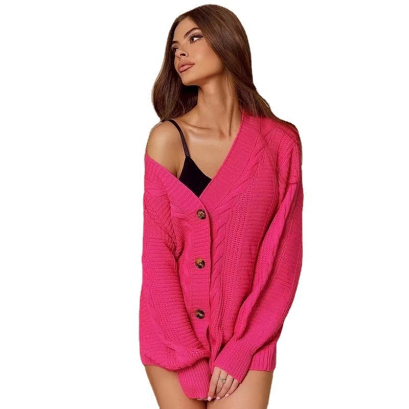Knit Casual Twist V-neck Cardigan