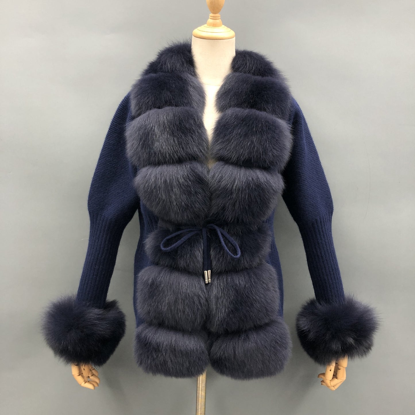 Solid Color Fox Placket Cuff Detachable Knitted Cardigan