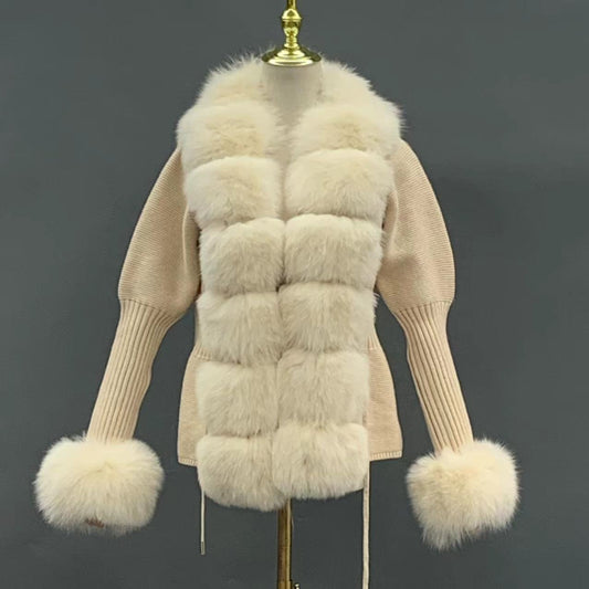 Solid Color Fox Placket Cuff Detachable Knitted Cardigan
