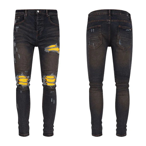 High Street Men Jeans Retro Light Blue Stretch Skinny Fit
