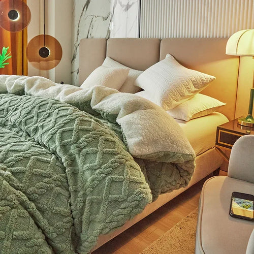 Dual Use Artificial Cashmere Duvet Cover Warm Plush Quilt Cover