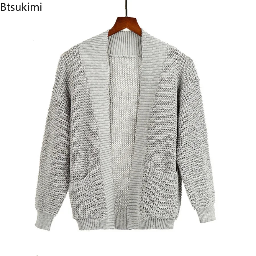 2024 Men's Casual Knitting Sweater Cardigan V-Neck Solid