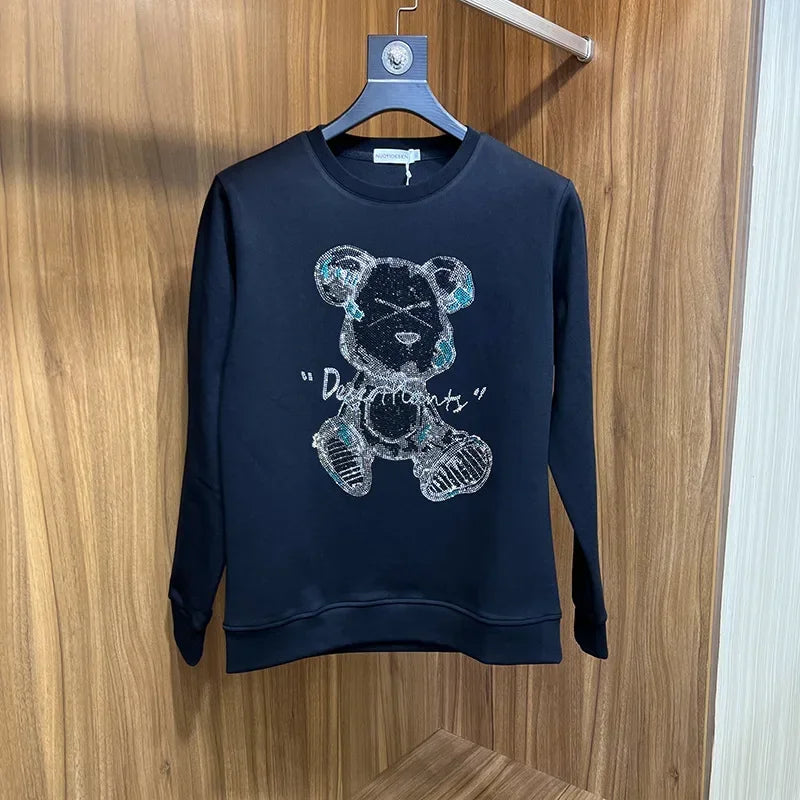 2023 Mens Bear Rhinestones Sweatshirt Streetwear