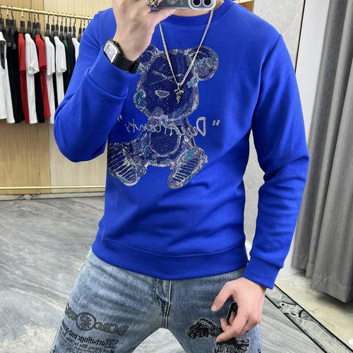 2023 Mens Bear Rhinestones Sweatshirt Streetwear