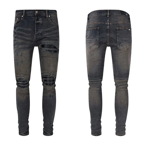 High Street Men Jeans Retro Light Blue Stretch Skinny Fit