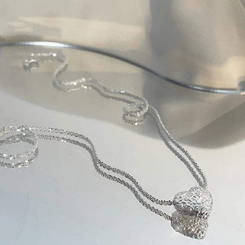 New 925 Sterling Silver Girls Hammer pattern Love Necklace
