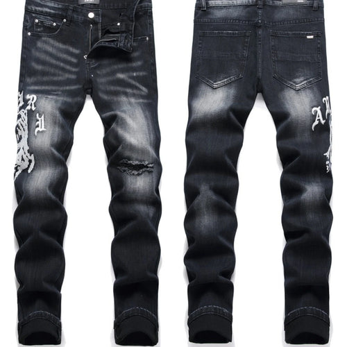 Hand Embroidered Men National Style Pattern Personality Cotton Jeans