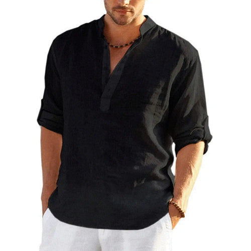 Men's Casual Cotton Linen Loose Long Sleeve Top